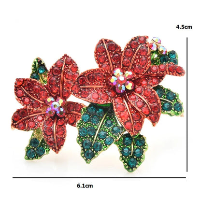 Wuli&baby Red Rhinestone Flower Brooch for Women – Beautiful Alloy Floral Pin, Elegant Fashion Jewelry & New Year Gift Accessory