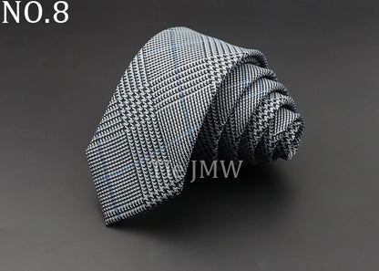 Men's 6cm Handmade Cotton Skinny Plaid Necktie – Slim Striped Grey Tie for Business, Casual & Wedding Wear