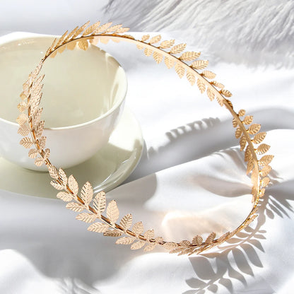 Vintage Gold Leaf Bridal Headband – Roman Greek Goddess Wedding Tiara Crown Hair Accessory for Women
