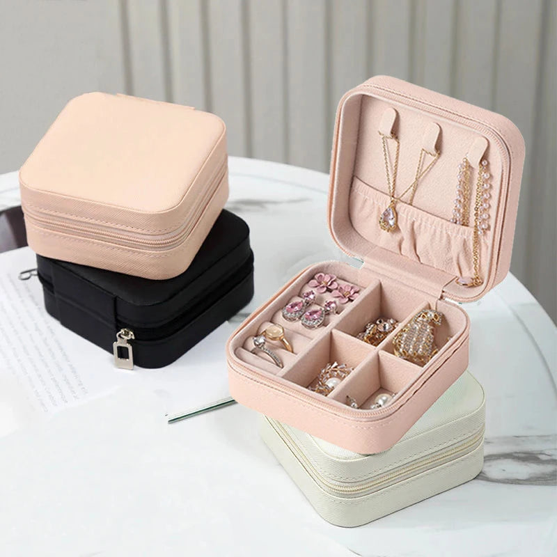 Portable Leather Travel Jewelry Organizer Case for Rings, Earrings, Necklaces & Accessories Storage
