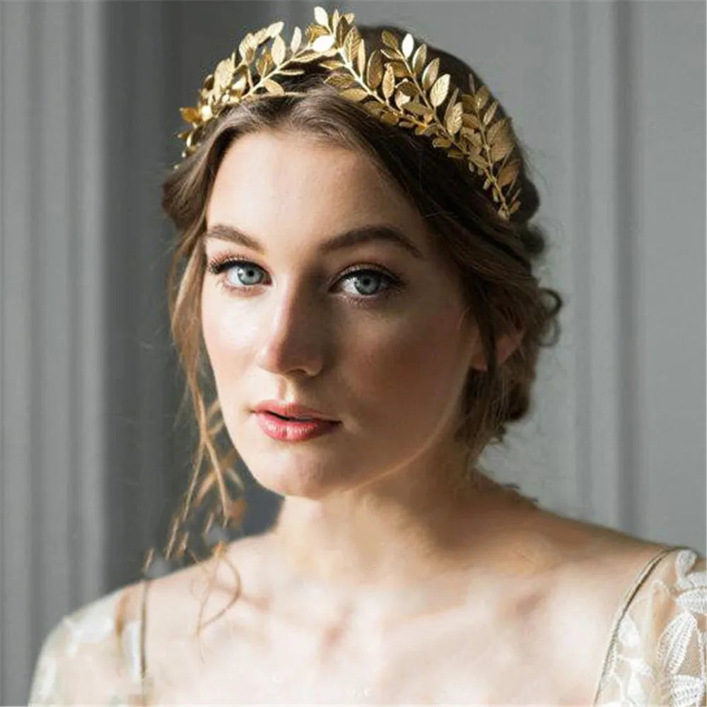 Vintage Gold Leaf Bridal Headband – Roman Greek Goddess Wedding Tiara Crown Hair Accessory for Women