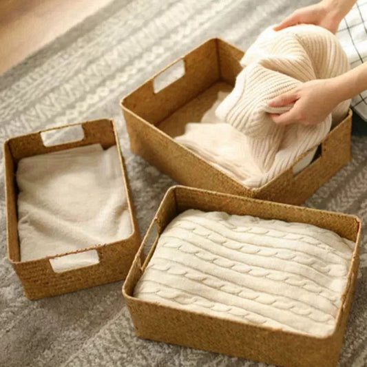 Cesta de almacenamiento Zerolife de pastos marinos naturales tejidos – Cesta grande de mimbre de paja para decoración del hogar, soporte de frutas y pan de mesa, organizador de toallas, contenedor de almacenamiento de cocina y cesta rústica de granja