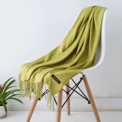 Bufanda de cachemira sólida para mujer – Chal Pashmina cálido de otoño invierno con diseño de borlas, accesorio de moda Foulard para hombres y mujeres