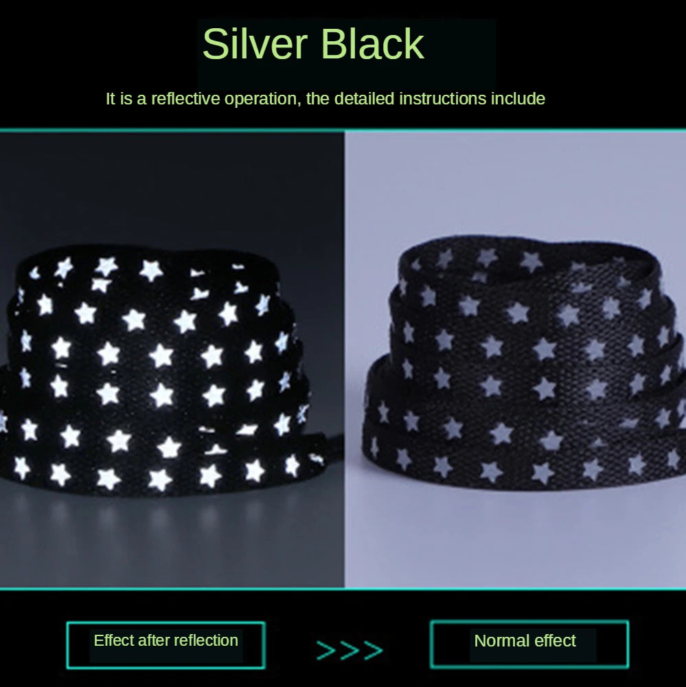 Holographic Reflective Star Shoelaces – Double-Sided High-Brightness Luminous Flat Laces for Sneakers, Fashion Shoe Accessories