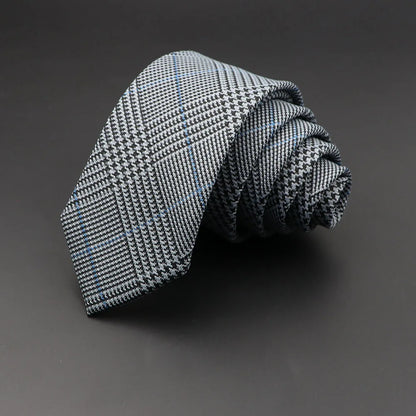 Men's 6cm Handmade Cotton Skinny Plaid Necktie – Slim Striped Grey Tie for Business, Casual & Wedding Wear
