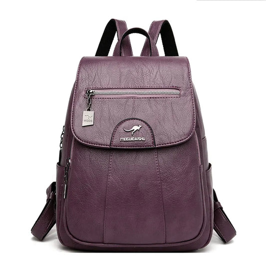 7-Color Women's Soft Leather Backpack – Vintage Casual Shoulder Bag for Travel, School & Everyday Use, Stylish Ladies' Sac à Dos