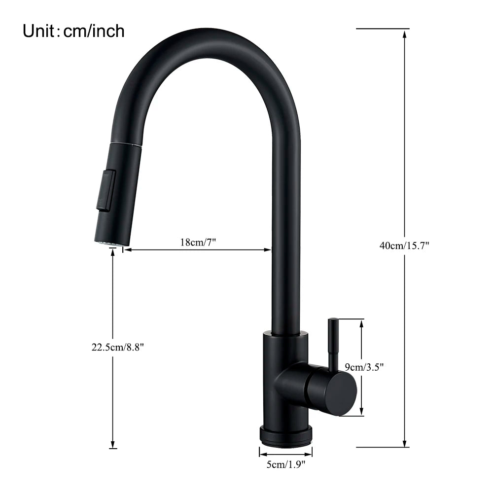 Black Kitchen Faucet – Single-Handle Pull-Out Mixer Tap with 2-Function Spray, Hot & Cold Water, Deck-Mounted Sink Faucet