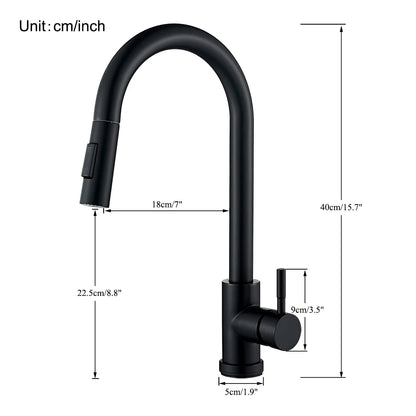 Black Kitchen Faucet – Single-Handle Pull-Out Mixer Tap with 2-Function Spray, Hot & Cold Water, Deck-Mounted Sink Faucet