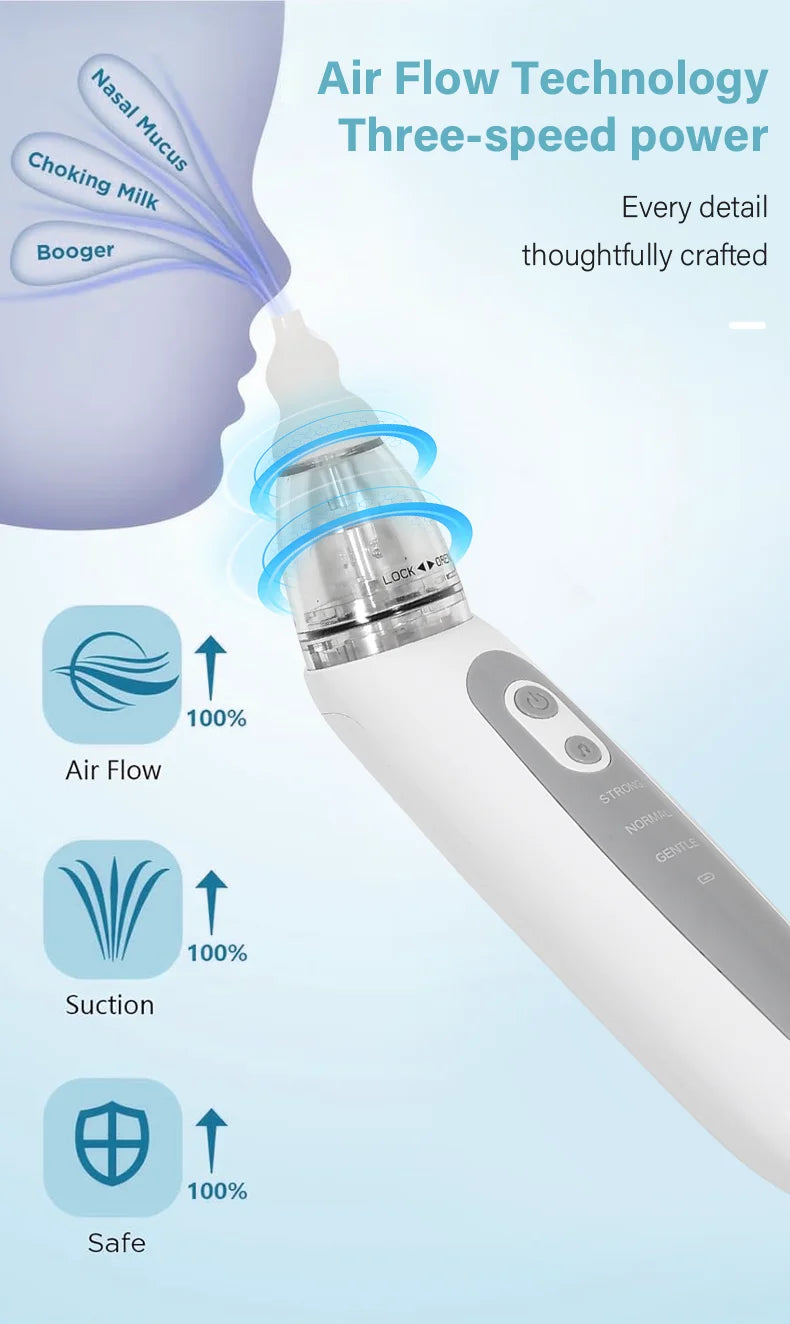 Aspirador nasal eléctrico recargable para bebés – Limpiador nasal portátil para recién nacidos y bebés con succión suave