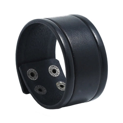 Modyle Wide Genuine Leather Cuff Bracelet – Vintage Brown & Black Punk Wristband for Men | Retro Fashion Jewelry Accessory