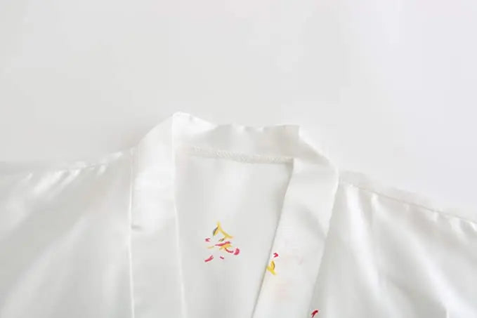 Silk Satin Floral Wedding Robe – Bride Bridesmaid Short Kimono Bathrobe Dressing Gown for Women