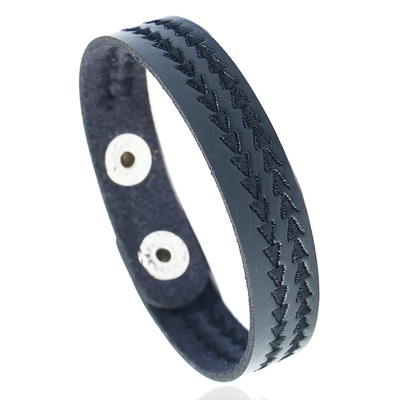 Modyle Wide Genuine Leather Cuff Bracelet – Vintage Brown & Black Punk Wristband for Men | Retro Fashion Jewelry Accessory