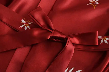 Silk Satin Floral Wedding Robe – Bride Bridesmaid Short Kimono Bathrobe Dressing Gown for Women