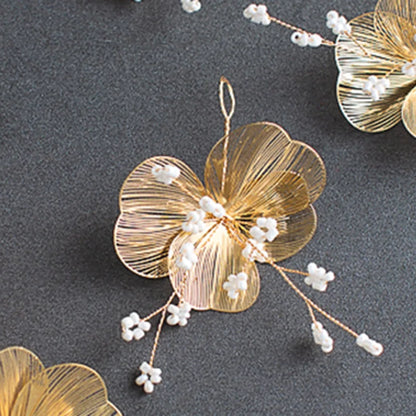 Vintage Gold Floral Bridal Headband with Pearls – Fairy Wedding Tiara for Brides, Prom & Special Occasions