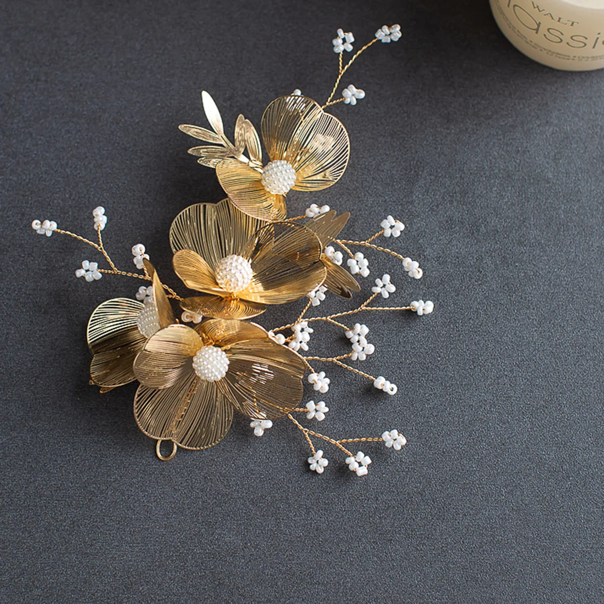 Vintage Gold Floral Bridal Headband with Pearls – Fairy Wedding Tiara for Brides, Prom & Special Occasions