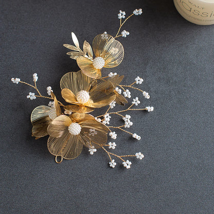 Vintage Gold Floral Bridal Headband with Pearls – Fairy Wedding Tiara for Brides, Prom & Special Occasions