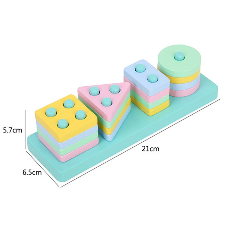 Montessori Wooden Building Blocks Color & Shape Matching Puzzle Educational Toy for Kids