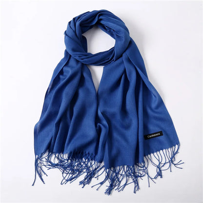 Bufanda de cachemira sólida para mujer – Chal Pashmina cálido de otoño invierno con diseño de borlas, accesorio de moda Foulard para hombres y mujeres