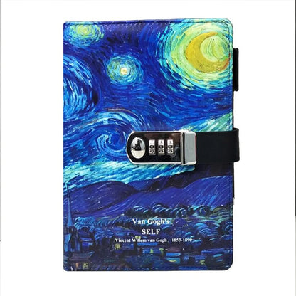 Password Lock Diary Notebook – Van Gogh Starry Night & Apricot Blossom Cover, 260-Page Secret Journal for Students & Kids