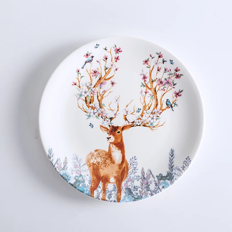 Elk Reindeer Ceramic Serving Plates – Christmas Deer Snack, Cake & Candy Dishes with Porcelain Tray for Fruit & Table Decor