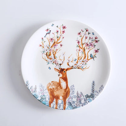 Elk Reindeer Ceramic Serving Plates – Christmas Deer Snack, Cake & Candy Dishes with Porcelain Tray for Fruit & Table Decor