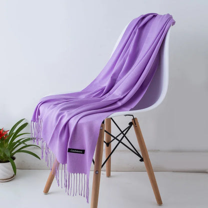 Bufanda de cachemira sólida para mujer – Chal Pashmina cálido de otoño invierno con diseño de borlas, accesorio de moda Foulard para hombres y mujeres