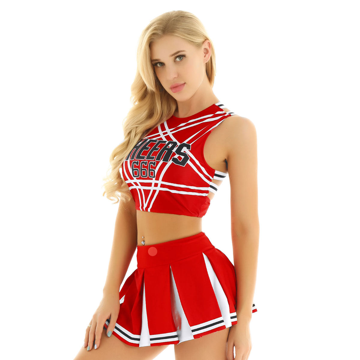 Women’s Cheerleader Cosplay Costume – Uniform Set (Crop Top + Mini Pleated Skirt, Carnival Outfit)