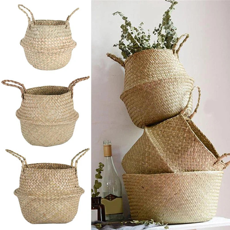 Cesta de mimbre de algas marinas Zerolife – Maceta colgante de ratán natural, cesto de ropa sucia, cesta de pícnic y cesta organizadora para el hogar Cesta Mimbre para plantas, ropa y decoración