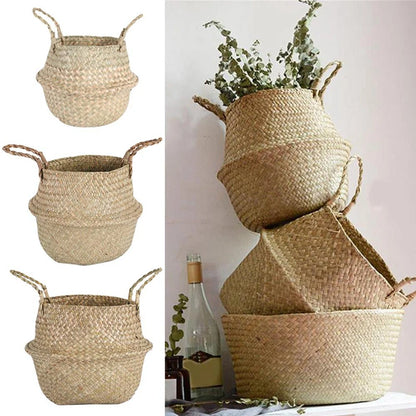 Cesta de mimbre de algas marinas Zerolife – Maceta colgante de ratán natural, cesto de ropa sucia, cesta de pícnic y cesta organizadora para el hogar Cesta Mimbre para plantas, ropa y decoración