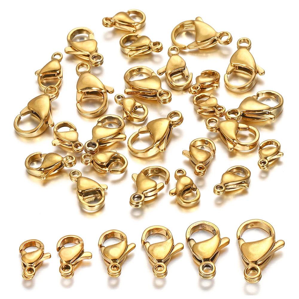 10–30 Broches de Langosta de Acero Inoxidable Chapado en Oro – Broches de Pinza para Pulseras, Collares y Suministros para Hacer Joyas DIY