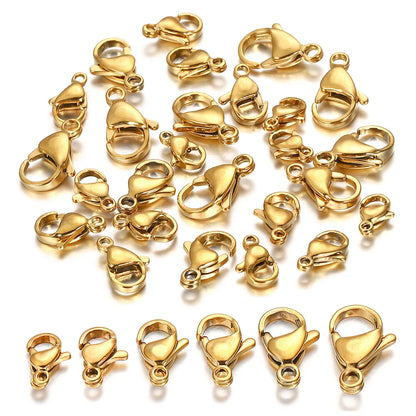 10–30 Broches de Langosta de Acero Inoxidable Chapado en Oro – Broches de Pinza para Pulseras, Collares y Suministros para Hacer Joyas DIY