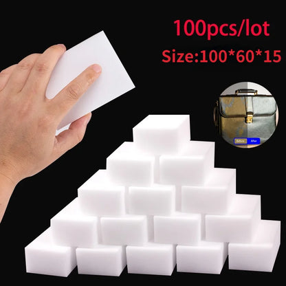 Éponge nettoyante en mélamine – Gomme magique en mousse pour le nettoyage de la cuisine, de la salle de bain et du bureau, tampon récurant polyvalent anti-taches 100 × 60 × 15 mm, 100 pièces