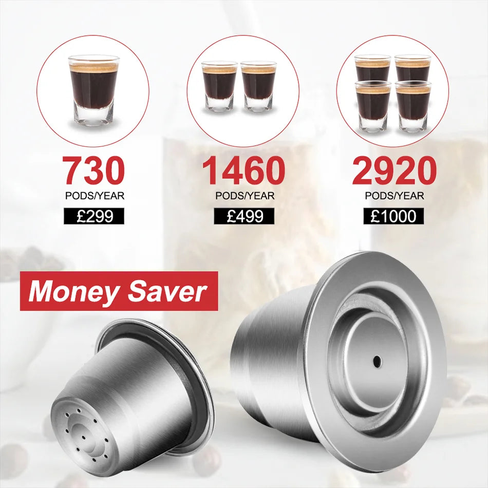 iCafilas Reusable Coffee Capsule – Stainless Steel Refillable Coffee Pod Filter Compatible with Nespresso Coffee Machines, Eco-Friendly Reusable Espresso Cup for Home Brewing