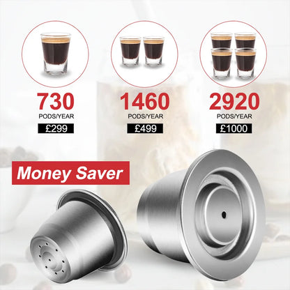 iCafilas Reusable Coffee Capsule – Stainless Steel Refillable Coffee Pod Filter Compatible with Nespresso Coffee Machines, Eco-Friendly Reusable Espresso Cup for Home Brewing