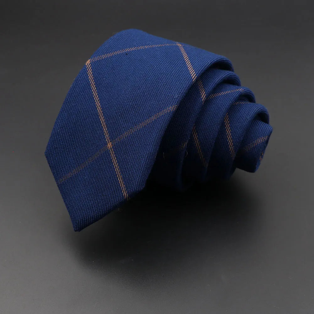 Men's 6cm Handmade Cotton Skinny Plaid Necktie – Slim Striped Grey Tie for Business, Casual & Wedding Wear