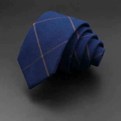 Men's 6cm Handmade Cotton Skinny Plaid Necktie – Slim Striped Grey Tie for Business, Casual & Wedding Wear