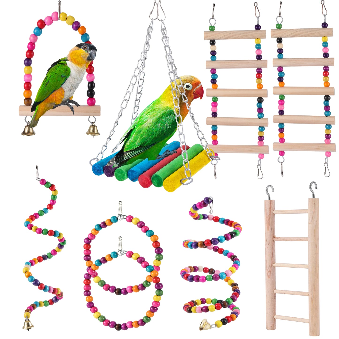 Bird Cage Hanging Toy – Parrot Swing, Chew & Training Toy with Bell, Perch, Ladder & Hammock for Small Birds