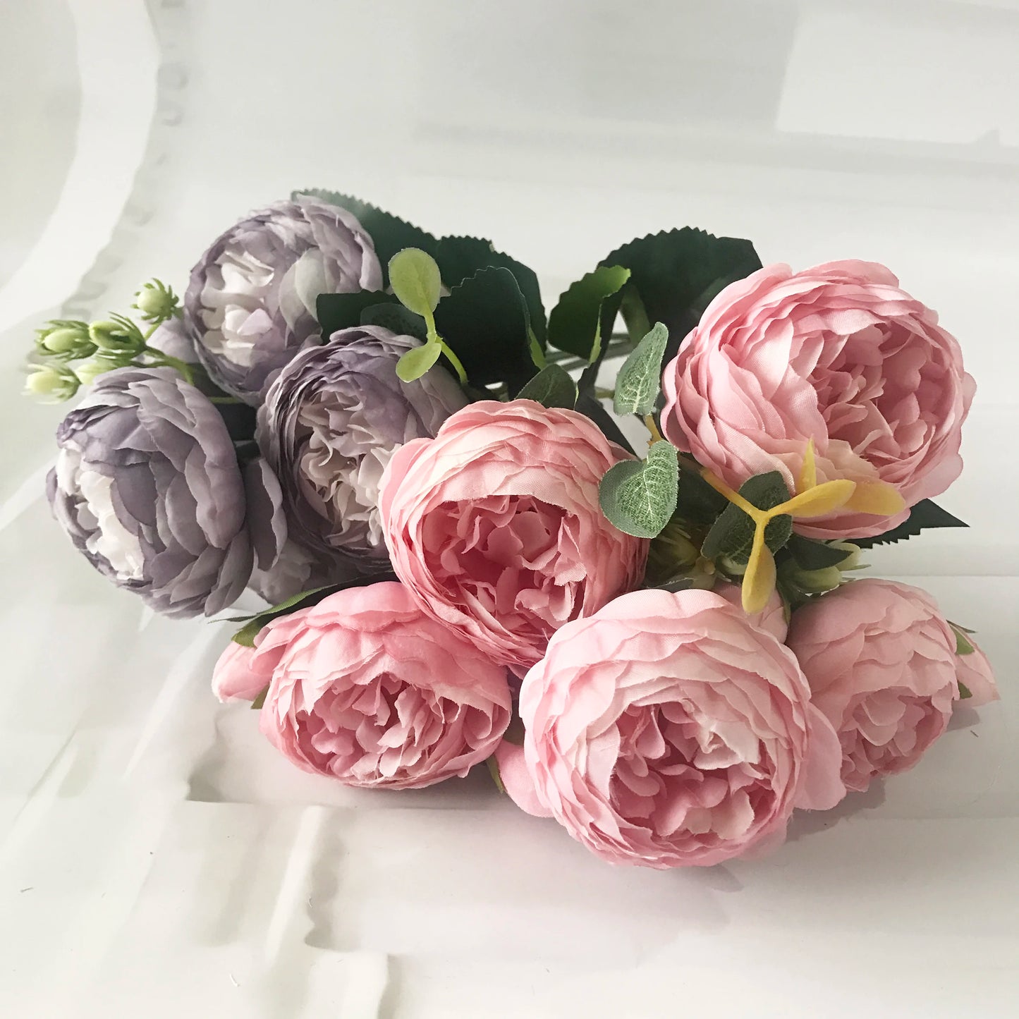 Bouquet de pivoines artificielles roses 30 cm – Fleurs en soie synthétiques avec 5 grandes fleurs et 4 bourgeons pour décoration de mariage, décoration intérieure, arrangements floraux et projets DIY