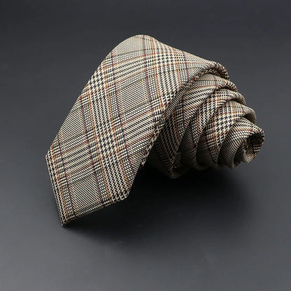 Men's 6cm Handmade Cotton Skinny Plaid Necktie – Slim Striped Grey Tie for Business, Casual & Wedding Wear