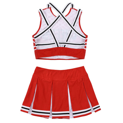 Women’s Cheerleader Cosplay Costume – Uniform Set (Crop Top + Mini Pleated Skirt, Carnival Outfit)