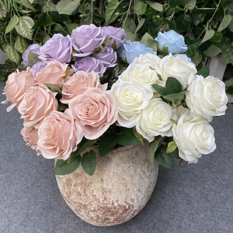 9 Heads Artificial Camellia Rose Bouquet – Realistic Faux Flowers for Wedding Decor, Party Displays, Home Decoration & Floral Gifts