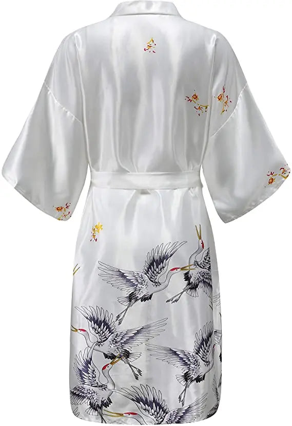 Silk Satin Floral Wedding Robe – Bride Bridesmaid Short Kimono Bathrobe Dressing Gown for Women