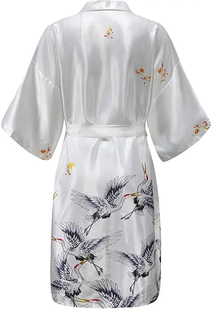 Silk Satin Floral Wedding Robe – Bride Bridesmaid Short Kimono Bathrobe Dressing Gown for Women