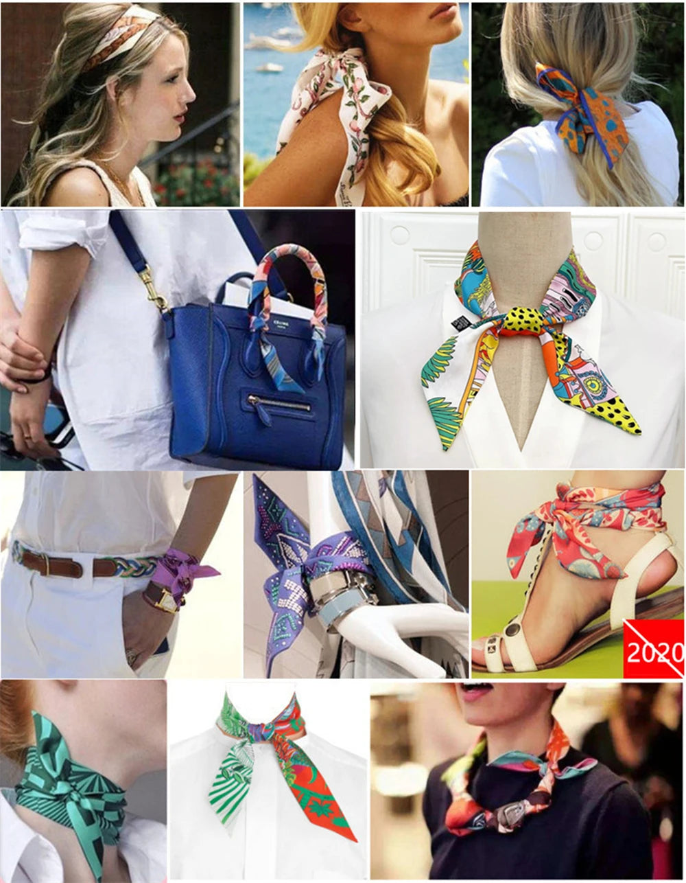 Pañuelo estrecho de sarga de seda 100 % de lujo para mujer, diseño de marca, pañuelo para bolso, pañuelo para el cuello, diadema para el pelo