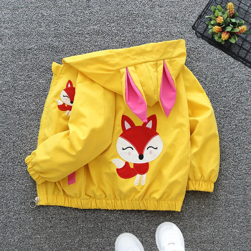Cute Cartoon Animal Kids Jacket, Hooded Windbreaker for Baby Boys and Girls Ages 1-6, Lightweight Spring and Autumn Zipper Coat