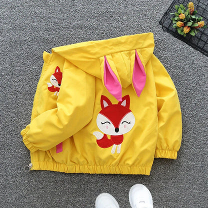 Cute Cartoon Animal Kids Jacket, Hooded Windbreaker for Baby Boys and Girls Ages 1-6, Lightweight Spring and Autumn Zipper Coat