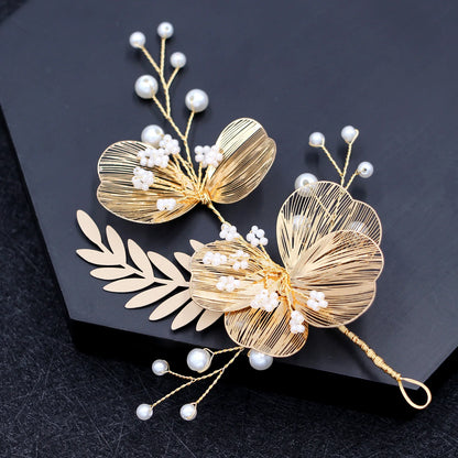 Vintage Gold Floral Bridal Headband with Pearls – Fairy Wedding Tiara for Brides, Prom & Special Occasions