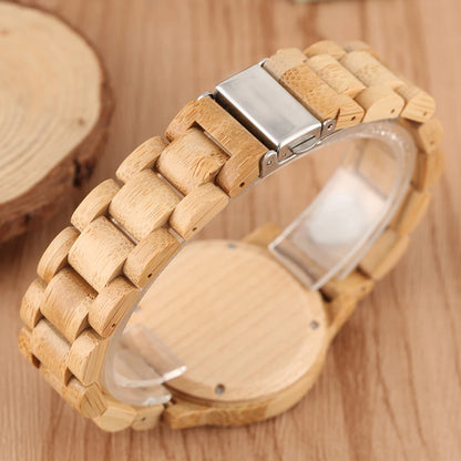 Women’s Natural Bamboo Wood Quartz Watch – Minimalist Wooden Band Wristwatch, Elegant Luxury Style Ladies’ Dress Watch
