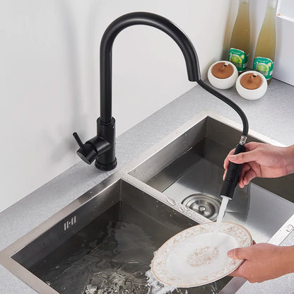 Black Kitchen Faucet – Single-Handle Pull-Out Mixer Tap with 2-Function Spray, Hot & Cold Water, Deck-Mounted Sink Faucet