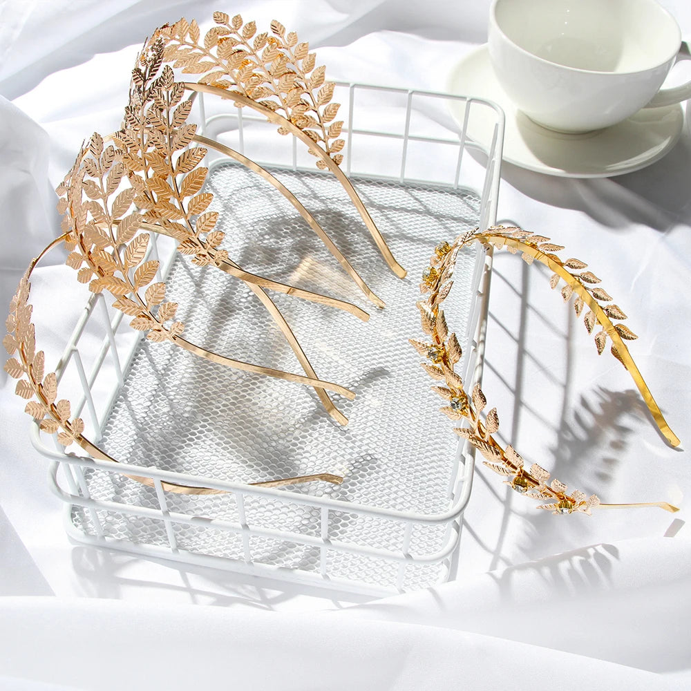 Vintage Gold Leaf Bridal Headband – Roman Greek Goddess Wedding Tiara Crown Hair Accessory for Women